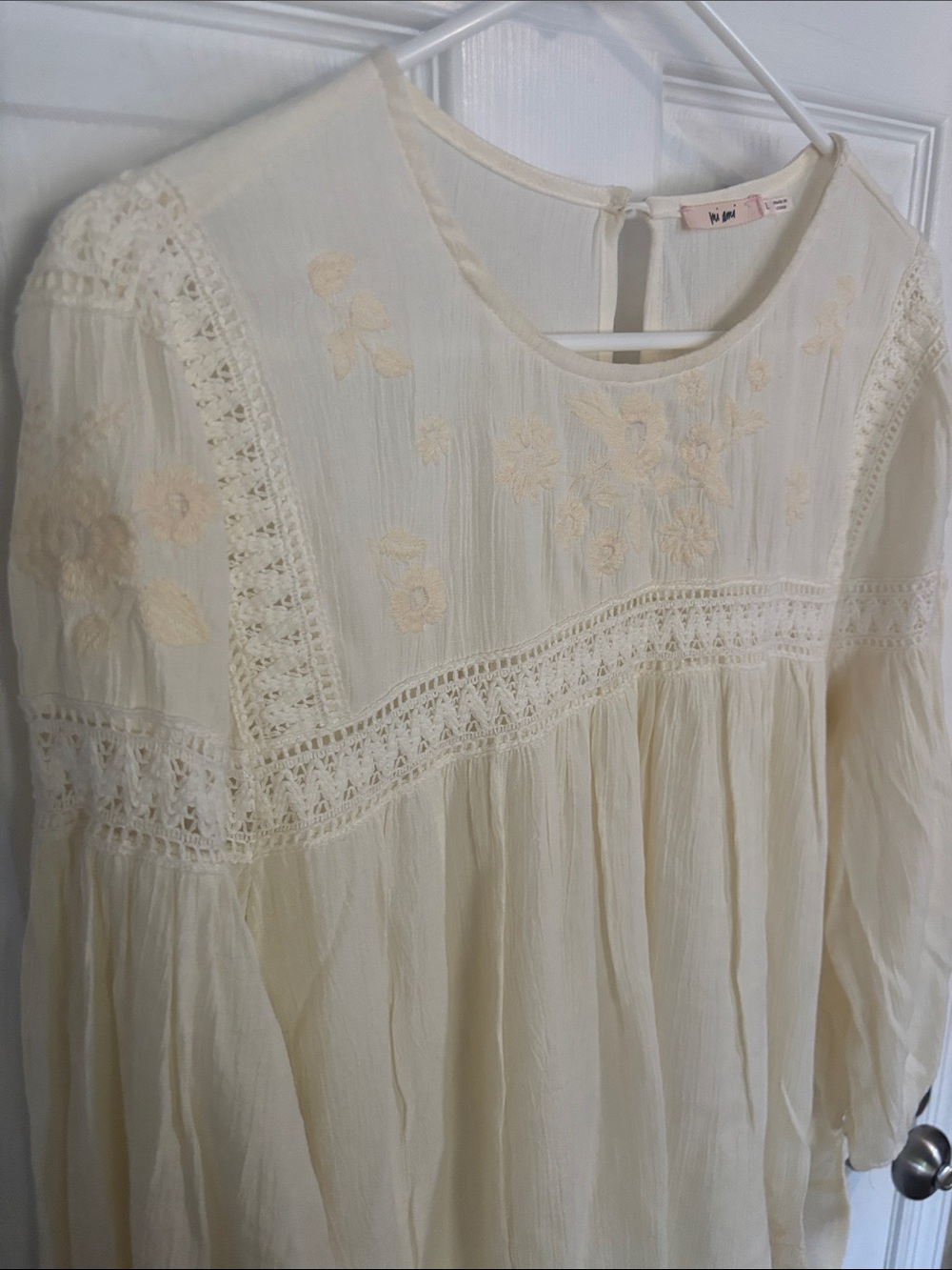 miami Cream Floral Embroidered Peasant Blouse - Picture 10 of 10